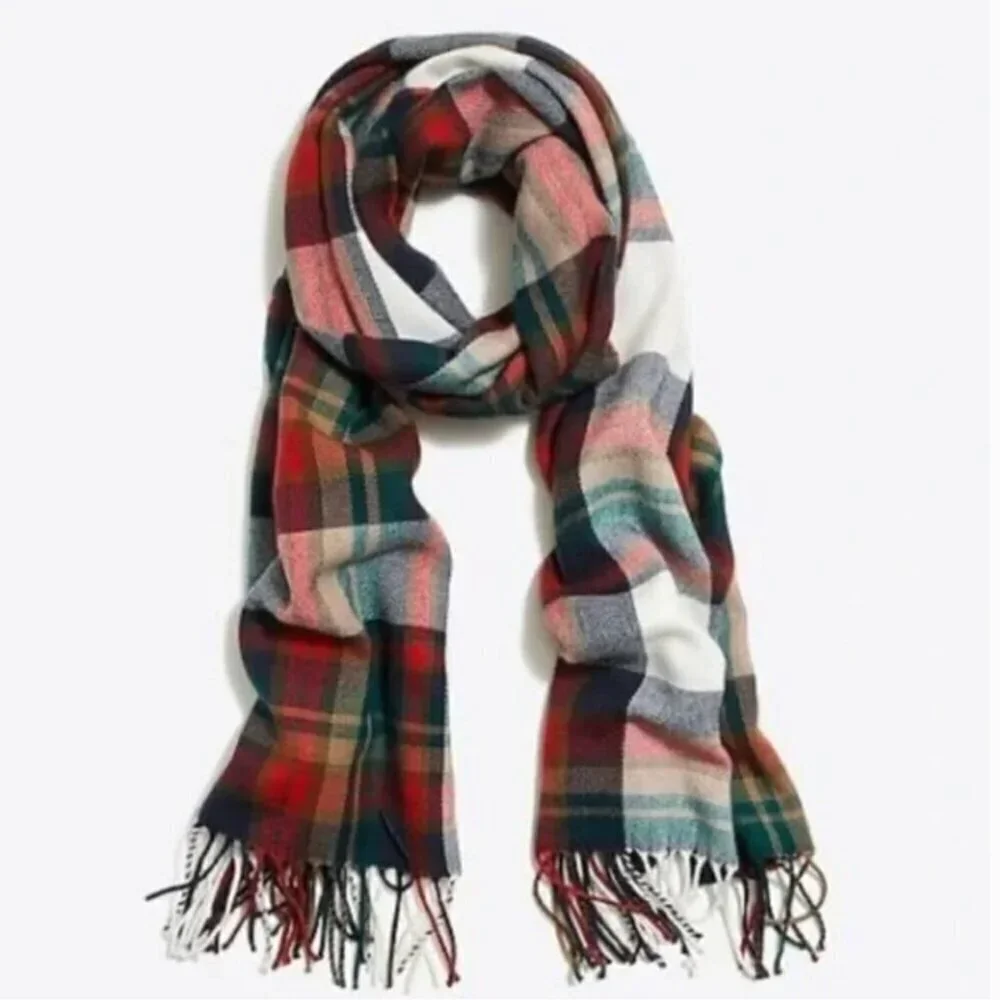 J. Crew Factory Classic Plaid Fringe Scarf in Juniper Plaid